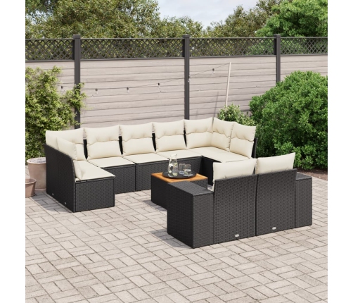 Set de sofás de jardín 10 pzas cojines ratán sintético negro