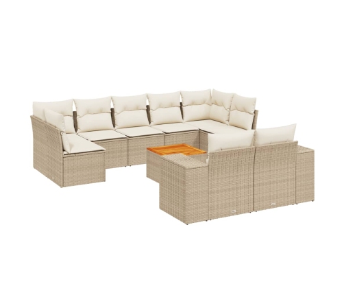 Juego de sofás jardín con cojines beige 10 pzas ratán sintético