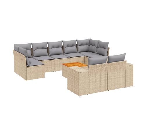 Juego de sofás jardín con cojines beige 10 pzas ratán sintético