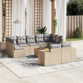 Juego de sofás jardín con cojines beige 10 pzas ratán sintético