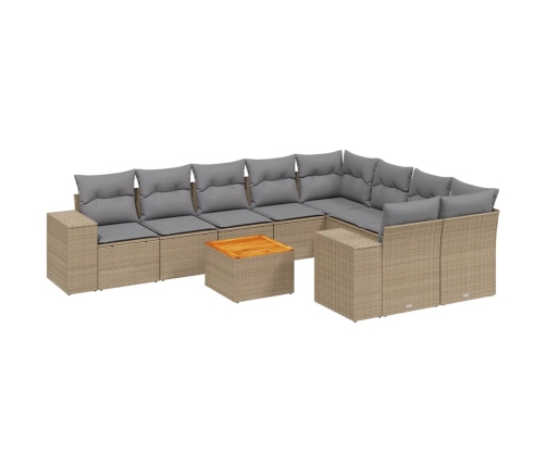 Juego de sofás jardín con cojines beige 10 pzas ratán sintético