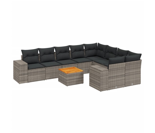 Set de sofás de jardín 10 pzas con cojines ratán sintético gris