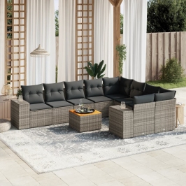 Set de sofás de jardín 10 pzas con cojines ratán sintético gris
