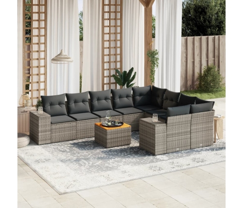 Set de sofás de jardín 10 pzas con cojines ratán sintético gris