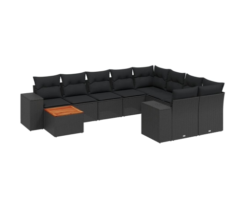 Set de sofás de jardín 10 pzas cojines ratán sintético negro
