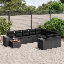 Set de sofás de jardín 10 pzas cojines ratán sintético negro