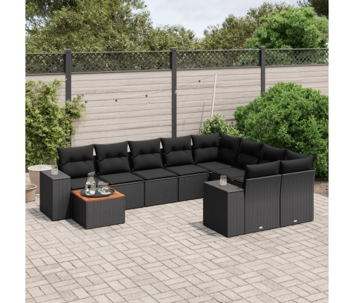 Set de sofás de jardín 10 pzas cojines ratán sintético negro
