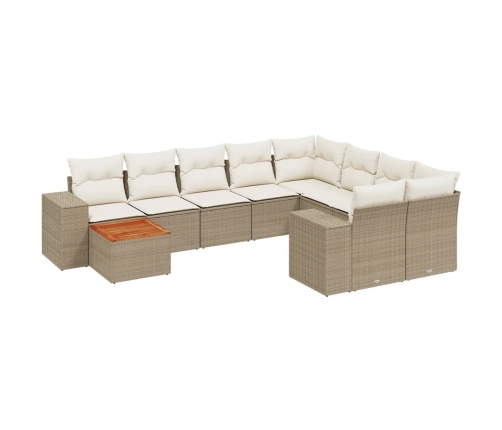 Juego de sofás jardín con cojines beige 10 pzas ratán sintético