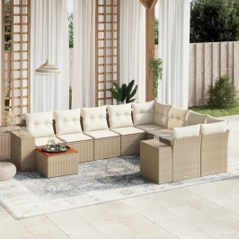 Juego de sofás jardín con cojines beige 10 pzas ratán sintético