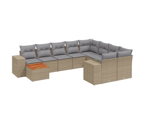 Juego de sofás jardín con cojines beige 10 pzas ratán sintético
