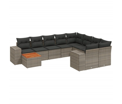 Set de sofás de jardín 10 pzas con cojines ratán sintético gris