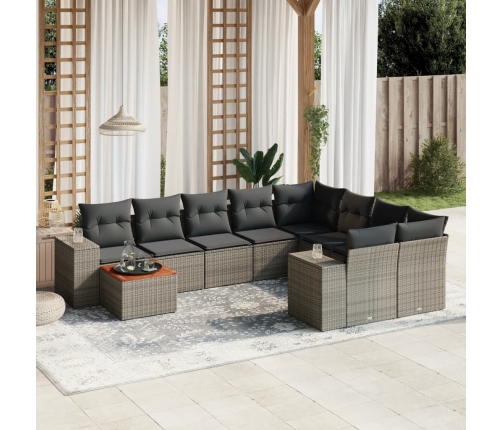 Set de sofás de jardín 10 pzas con cojines ratán sintético gris