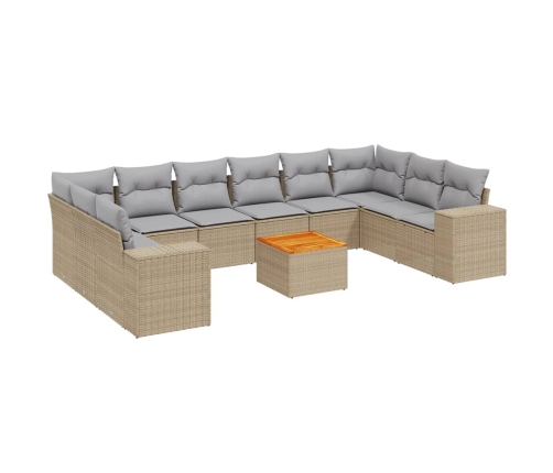 Set de sofás de jardín 11pzas con cojines ratán sintético beige