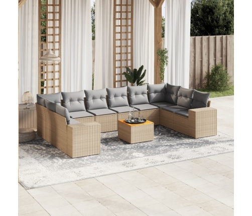 Set de sofás de jardín 11pzas con cojines ratán sintético beige