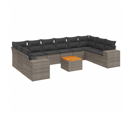 Set de sofás de jardín 11 pzas y cojines ratán sintético gris