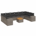 Set de sofás de jardín 11 pzas y cojines ratán sintético gris