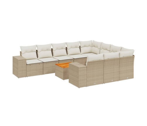 Set de sofás de jardín 11pzas con cojines ratán sintético beige