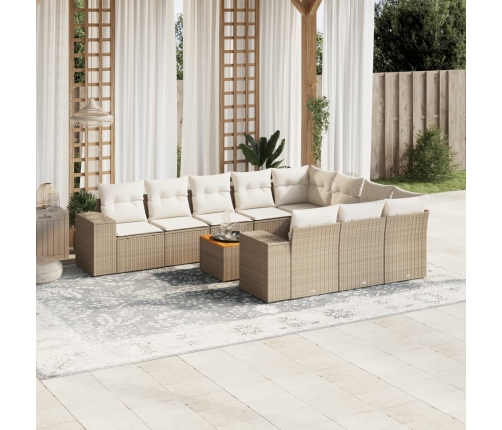 Set de sofás de jardín 11pzas con cojines ratán sintético beige
