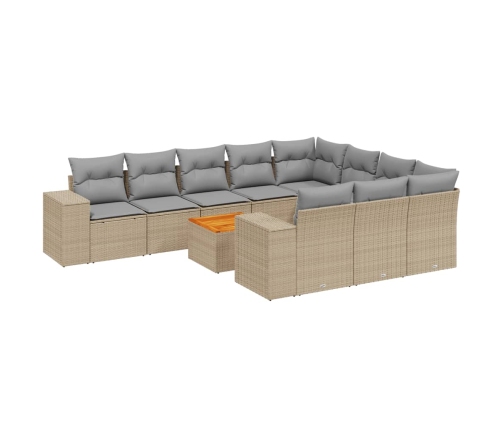 Set de sofás de jardín 11pzas con cojines ratán sintético beige