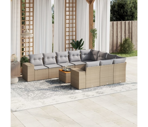 Set de sofás de jardín 11pzas con cojines ratán sintético beige