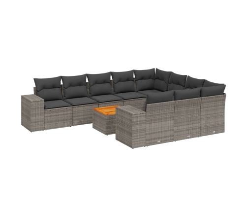 Set de sofás de jardín 11 pzas y cojines ratán sintético gris
