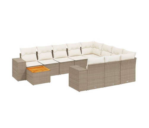 Set de sofás de jardín 11pzas con cojines ratán sintético beige