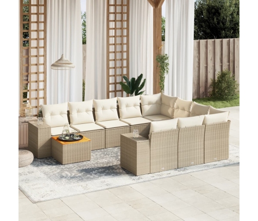 Set de sofás de jardín 11pzas con cojines ratán sintético beige