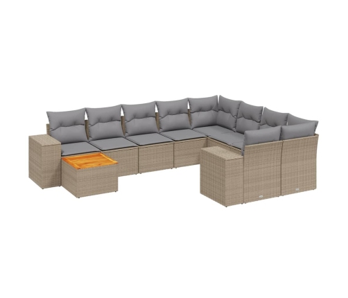 Set de sofás de jardín 11pzas con cojines ratán sintético beige