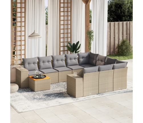 Set de sofás de jardín 11pzas con cojines ratán sintético beige