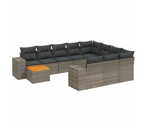 Set de sofás de jardín 11 pzas y cojines ratán sintético gris