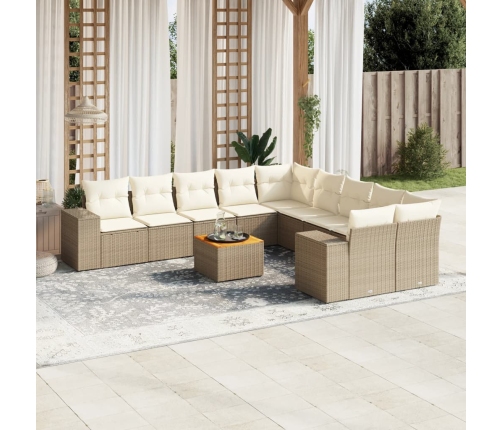 Set de sofás de jardín 11pzas con cojines ratán sintético beige