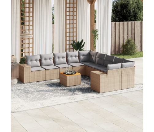 Set de sofás de jardín 11pzas con cojines ratán sintético beige