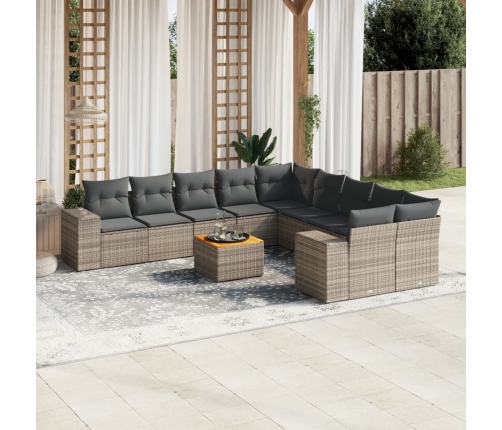 Set de sofás de jardín 11 pzas y cojines ratán sintético gris