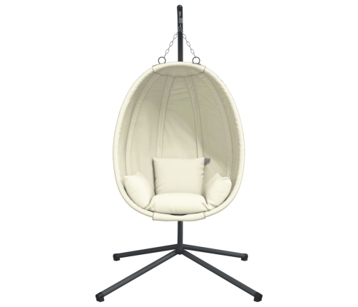 Silla colgante huevo con soporte tela y acero beige