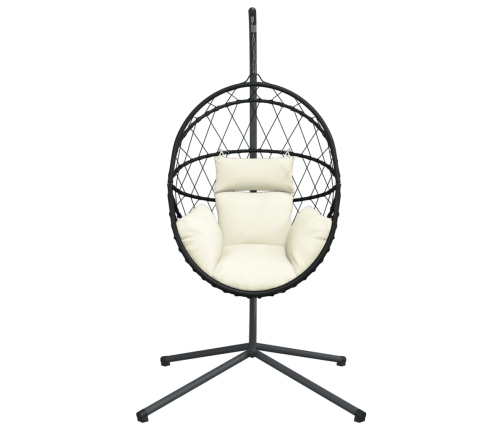 Silla colgante huevo con soporte ratán y acero beige