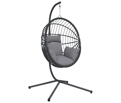 Silla colgante huevo con soporte ratán y acero gris