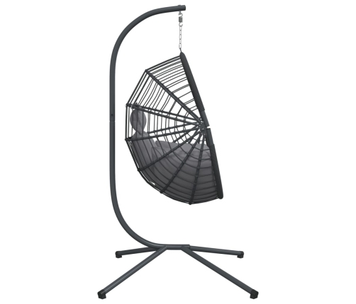 Silla colgante huevo con soporte ratán y acero gris