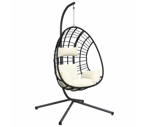 Silla colgante huevo con soporte ratán y acero beige