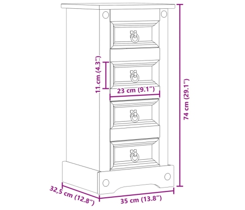 vidaXL Mesita de noche Corona madera maciza de pino 35x32,5x74 cm