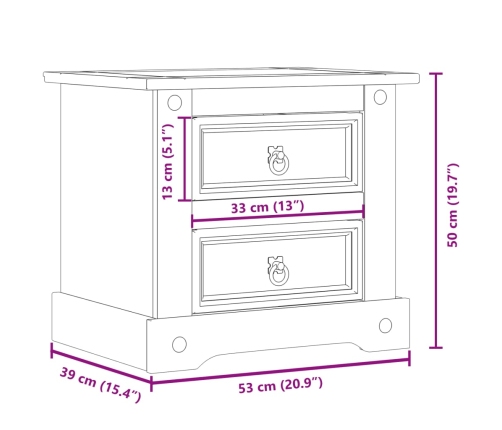 Mesita de noche Corona madera maciza de pino 53x39x50 cm