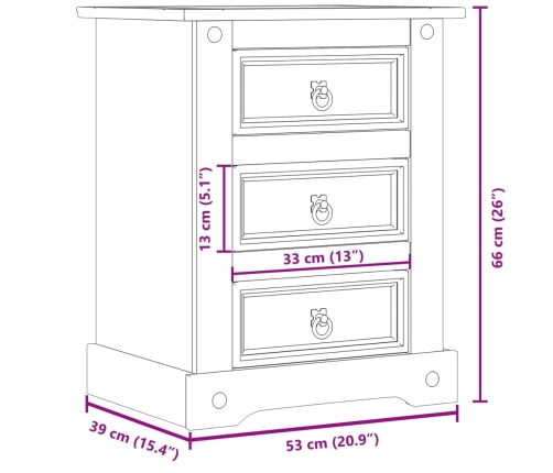 Mesita de noche Corona madera maciza de pino 53x39x66 cm