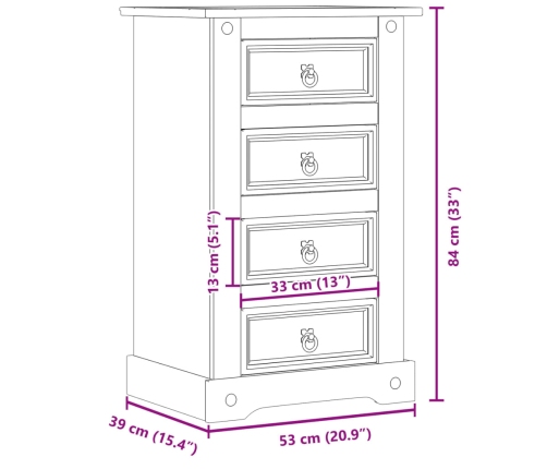 Mesita de noche Corona madera maciza de pino 53x39x84 cm