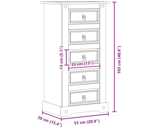 Mesita de noche Corona madera maciza de pino 53x39x103 cm