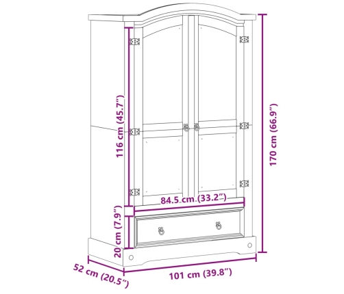 Armario Corona madera maciza de pino 101x52x170 cm