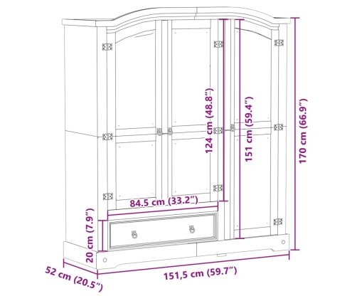 Armario Corona madera maciza de pino 151,5x52x170 cm