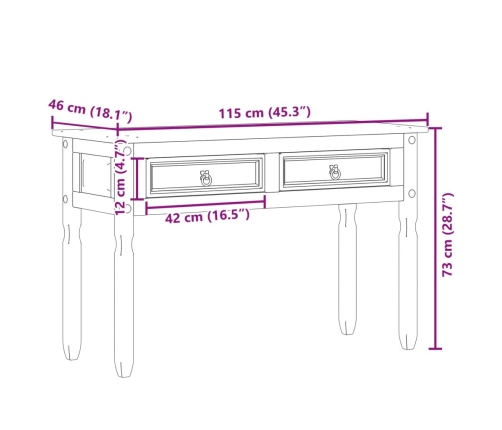 Mesa consola Corona madera maciza de pino 115x46x73 cm