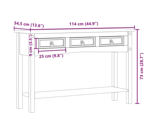 Mesa consola Corona madera maciza de pino 114x34,5x73 cm