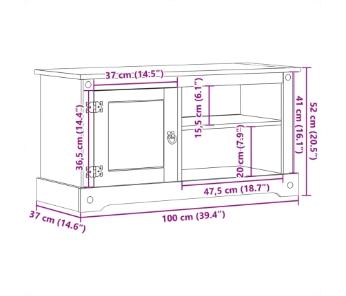 Mueble de TV Corona madera maciza de pino 100x40x52 cm