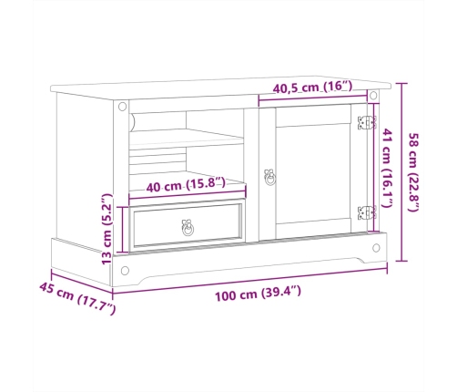 Mueble de TV Corona madera maciza de pino 100x45x58 cm