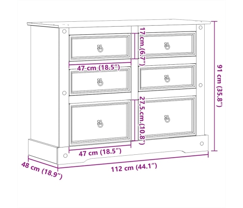 Cómoda cajonera Corona madera maciza de pino 112x48x91 cm